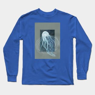 Jellyfish on Blue and Grey Watercolor & Gouache Painting Long Sleeve T-Shirt